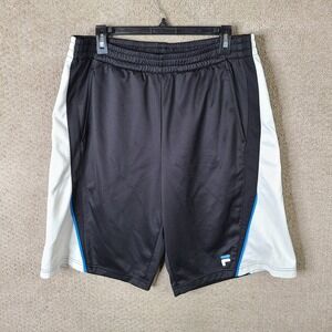 Fila Sport Shorts Mens Large BHLack White Blue Basketball Athletic Mesh Gym